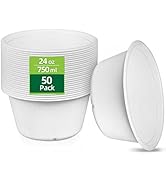 HOMURG Large Heavy Duty Paper Bowls 24 oz in Natural White, Microwavable Sugarcane Disposable Bow...