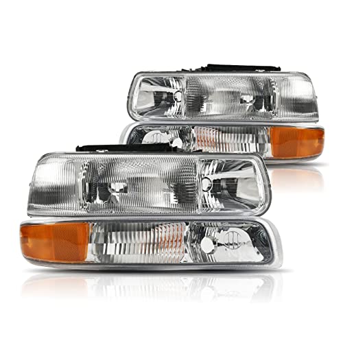 Headlights Assembly Compatible With 1999-2002 Silverado 1500 2500 3500, 2001-02 Silverado 1500 HD 2500 HD Tahoe 01-06, Included Pair Left+Right,（9005+9006 High/Low Beam Head Light Bulbs NOT Included）