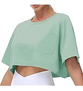 THE GYM PEOPLE Women's Workout Crop Tops Short Sleeve Boxy Oversized T-Shirts with Pockets