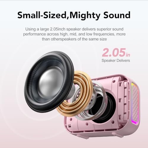 Image of dbsono Portable Bluetooth Speaker Line-in Support: IPX5 Waterproof, Pink | Up to 24H Playtime, HD Sound, TWS Pairing, LED Light, Outdoor Speaker for Beach, Pool, Travel, School Supplies for Adult Teen