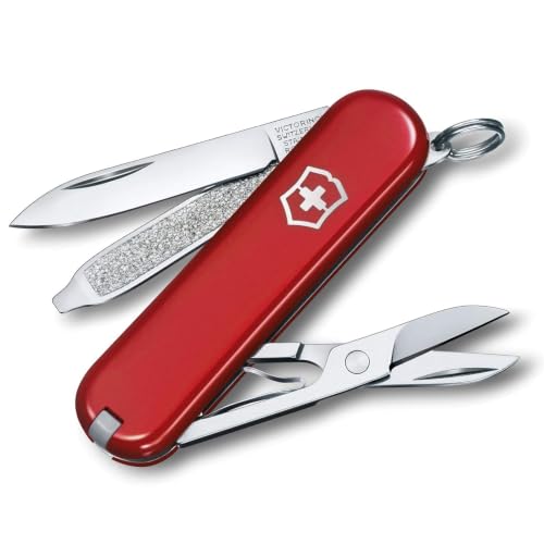 Victorinox Schweizer Taschenmesser, Klein, Classic SD, Multitool, Swiss Army Knife mit 7 Funktionen, Klinge, Nagelfeile, Schraubendreher, Rot
