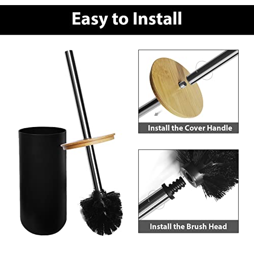 Ikaufen 6Pcs Bathroom Accessories Set, Bathroom Decor, Plastic & Bamboo Bath Ensemble Kit With Lotion Dispenser, Toothbrush Holder, Toothbrush Cup, Soap Dish, Toilet Brush & Holder, Trash Can, Black #TOP5