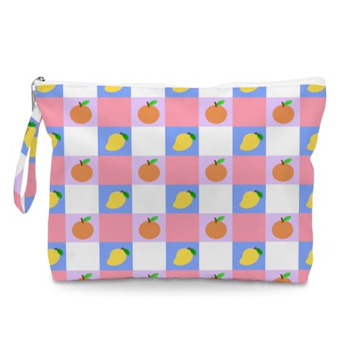 Wet Dry Bag, Wet Bag for Swimsuit, Diaper Sunscreen Large Zipper Pouch Waterproof Pouch, Beach Bags for Women, Orange and Mango Checkered Pattern, Gifts for Ladies Girls Friends Colleagues and Sisters