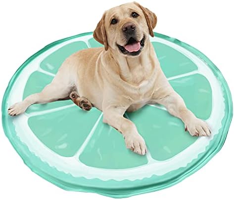 himaly Cooling Mat for Dogs Cats Puppy, Foldable Dog Cooling Mats, Soft Pillow Pad, Non-slip Pet Beds Sleeping Mattress, Round M 24 * 24 inch/ 60 * 60cm Lemon