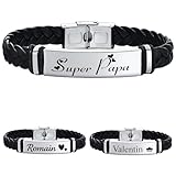 KDO MAGIC   Bracelet personnalisé en cuir tressé noir   Personnalisable avec un prénom ou texte gravé   Bijoux gravé   Cadeau fête des pères, papa