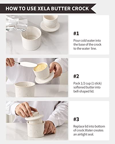Xela Porcelain Butter Keeper Crock, French Butter Crock For Counter, Butter Keeper With Water Line For Fresh Spreadable Butter-Speckled White #TOP5