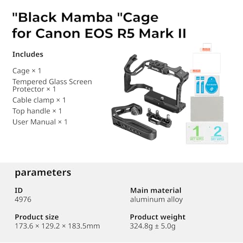 SMALLRIG Black Mamba Kit de Jaula para Cámara para Canon para EOS R5 Mark II con Asa Superior y Abrazadera de Cable Dedicada, Soporte para Cámara de Aleación de Aluminio - 4976 - imagen 9
