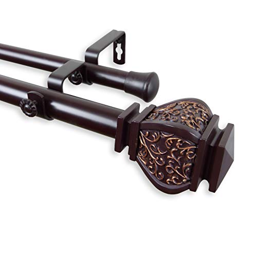 1" Jypsiere Double Curtain Rod 28-48 inch - Mahogany