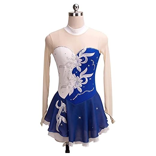 Konståkningsklänning Balett Danskläder Shiny Rhinestone Konståkning Performance Klänning, Vit Blå, 3XL