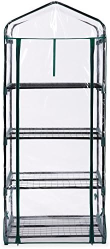 VonHaus Mini Greenhouse  4 Tier Green House with Weatherproof Plastic PVC Cover  Small Plant House/Grow House for Garden, Outdoor & Indoor  Roll Up Zip Panel Door  Easy No Tool Assembly
