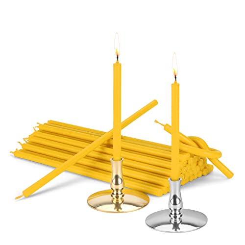 NKlaus - Set 2X Candle Holders with 200g Altar Candles Yellow Thin L 185mm Paraffin Wax 40042, Yellow,gold,silver