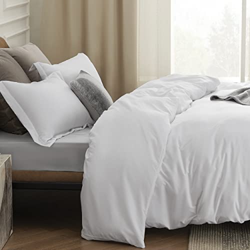 Image of Bedsure Duvet Cover King Size - Soft Double Brushed Bedding Set for Kids & Adults, Zipper Closure, 3 Pieces, Includes 1 Duvet Cover (104 inchx90 inch) & 2 Pillow Shams, NO Comforter, Bright White