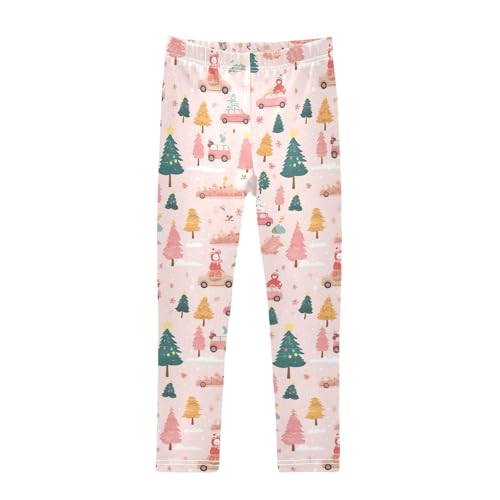 KLL Car Christmas Tree Pink Girls Cotton Leggings Fashion High Waisted Sweatpants Exercise