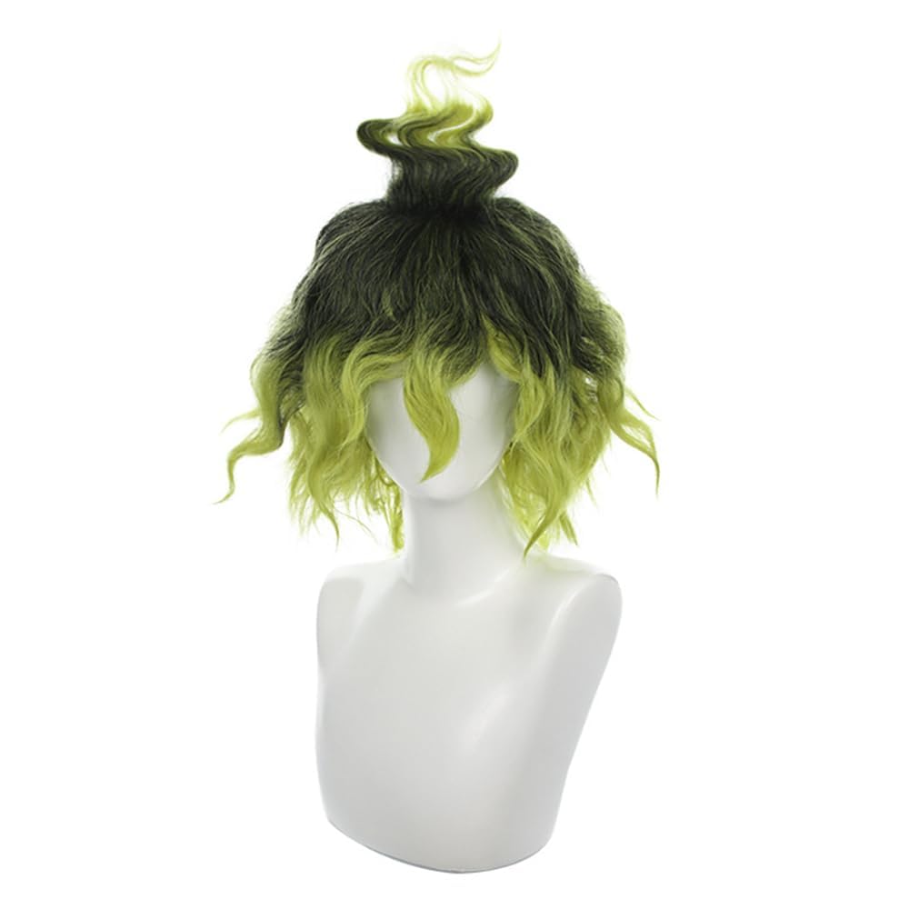 SisiruKouAnime Short Wig Black and Green Gradient Curly Hair for Men Halloween Cosplay Costume Wig