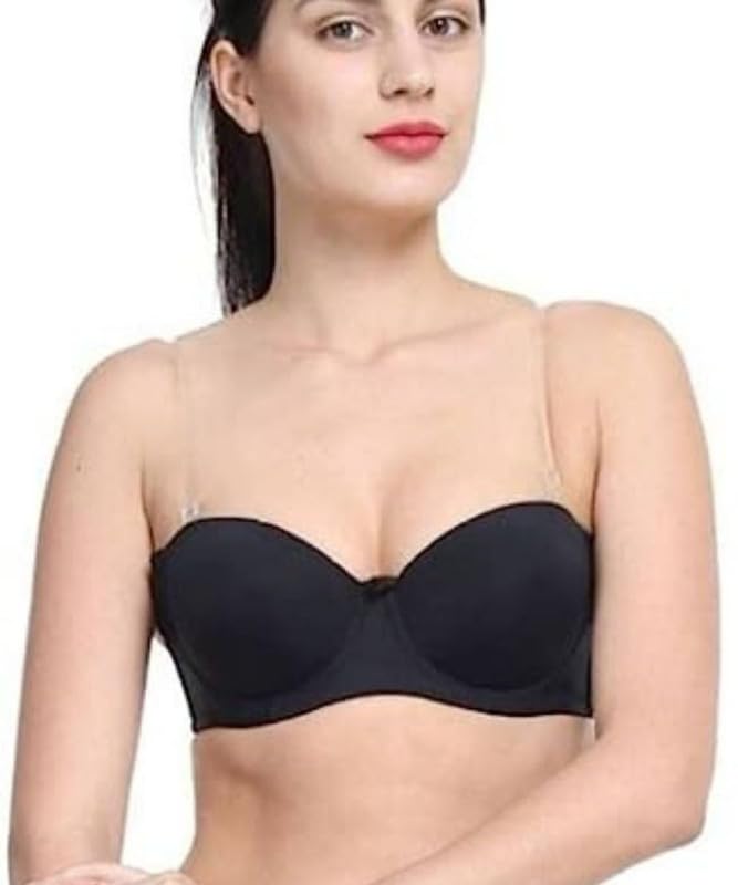 brachy Women Cotton Nylon Spandex Padded Underwire Strapless Backless Invisible Clear Transparent Back Push up Bra with (Free Extra Transparent Strap)-picture-26