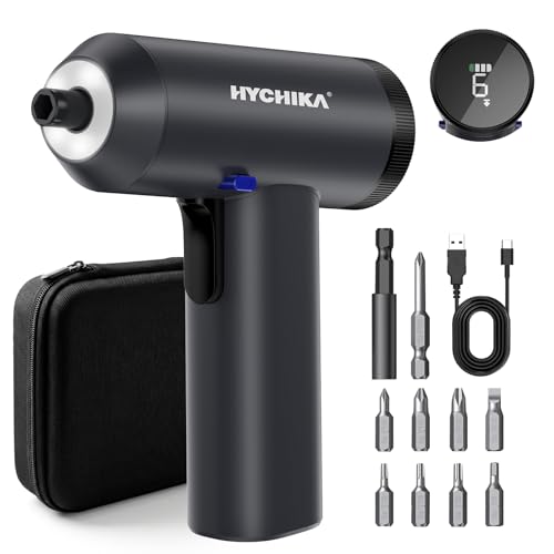 HYCHIKA Tournevis Electrique Sans Fil, 6 N·m Tournevis Electrique Sans Fil avec Écran, 7 Réglages de Couple, Batterie 2200 mAh, Lumière LED, Idéal Pour Les Réparations de Meubles et D'articles Ménager