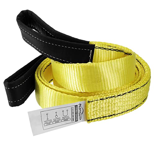 Partsam Premium Crane Towing Strap 12Feet X 2Inch Durable 3400Dtex - Heavy Duty Web Sling - Corrosion Resistance Polyester Industrial Flat Eye-Eye Ropes #TOP1