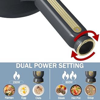 TOPWIT Hot Pot Electric, 2L Electric Pot, Non-Stick Sauté Pan, Portable Cooker for Steak, Egg, Fried Rice, Ramen, Soup with Dual Power Control (Spatula Not Included), Grey