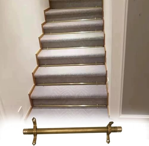 Barras de escalera de latón, 14 clips decorativos de 50 pulgadas para alfombras de interior/exterior, soportes seguros para alfombras, fácil instalación, mejora la decoración del hogar, calidad