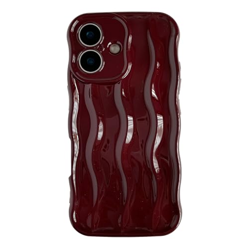 Caseative for iPhone 16 Case,Water Ripple Pattern Curly Wave Frame Soft Phone Case (Wine Red)