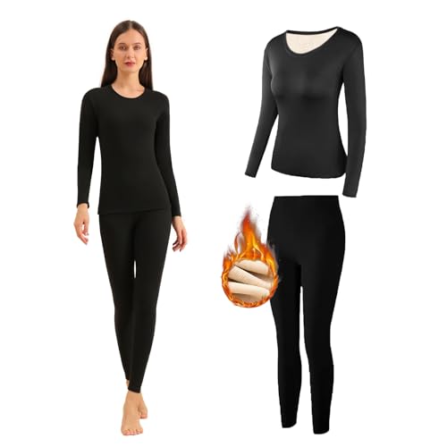 Opiniones de Conjuntos térmicos para Mujer comprados en linea. 48 RAZYZOA Ropa Termica Mujer Frio Extremo,Ropa Interior Termica Frio Mujer,Conjunto Blusas Termicas Dama Afelpadas y Pantalon Termico Mujers. (Negro, M)