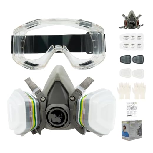 Set de Media Máscara Antipolvo Reutilizable RH-M103 ABEK1 con Gafas, Guantes, 6 Filtros de Protección de Partícular para Gas, Ácido y Amoníaco | Bricolaje Carpintería Vapor y Más