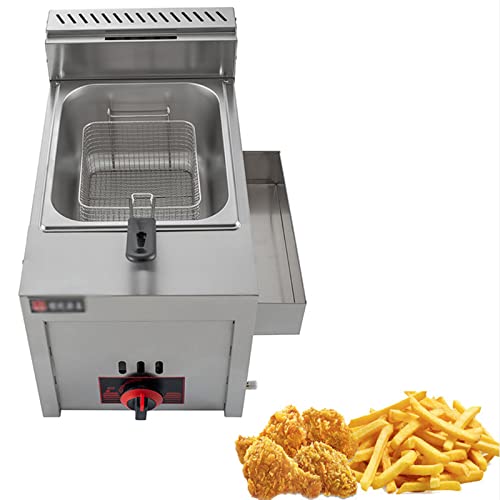 Freidora Comercial de Gas con canaleta para condimentos, de Acero Inoxidable Resistente para encimera, Ideal para restaurantes, Papas Fritas caseras.