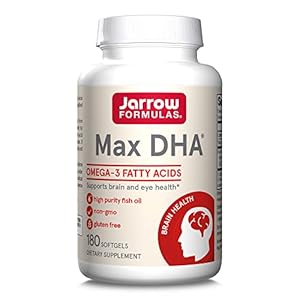 Jarrow Formulas MaxDHA – 180 Softgels – High Purity Fish Oil – Supports Brain & Eye Health – Concentrated in Omega-3 Fatty Acids & Enriched in DHA – 90 Servings
