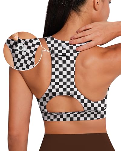 Image of QUEENIEKE BareFlow Women's Sports Bras with Phone Pocket Medium Impact Padded Racerback Workout Gym Crop Top Running Yoga Bra