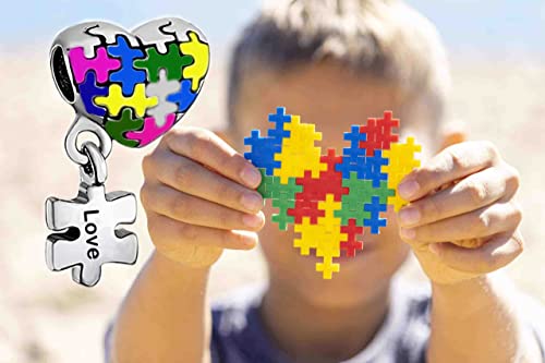 Abalorio de autismo de plata con esmalte para pulsera europea 5