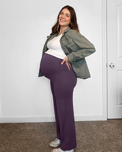 Image of G4Free Women's Maternity BareFeel Wide Leg Yoga Pants | Bump-Friendly Coverage,Wide Leg Design,Lycra Blend,Extremely Soft,Skin-like Touch,for Work Casual Wear
