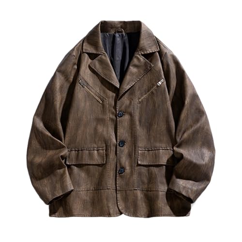 JEShifangjiusu Mens Casual Faux Leather Blazer Jacket Vintage Lightweight Jacket Overcoat Business Suit Jackets with Pockets