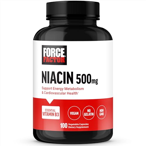 Force Factor Niacin Vitamin B3 to Support Cellular Energy and Cardiovascular Health, Niacin 500mg