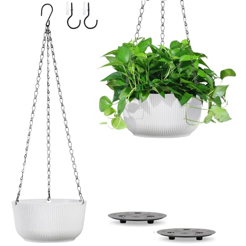 Kvetto Set of 2 White 8.8 Inch Hanging Planters for Indoor Outdoor Plants, Self Watering Hanging...