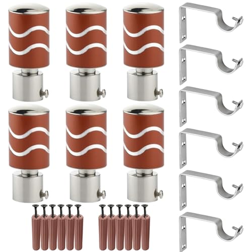 Image of GRIVAN Stainless Steel Curtain Holder Set for Door Window Wall Suitable for 1 Inch Rod Curtain Bracket Support Knobs Accessories (Maroon, Pair of 3)
