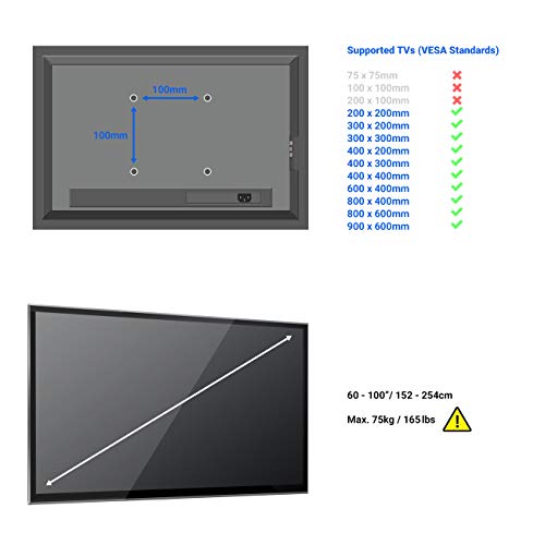 deleyCON Universal TV Wandhalterung 60"-100" Zoll (152-254cm) Neigbar - 75Kg - bis VESA 900x600 - Plasma LCD LED OLED TFT Curved Fernseher Halterung – Bild 3