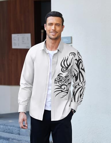 Image of COOFANDY Men's Print Button Down Dress Shirt Fashion Long Sleeve Casual Shirts