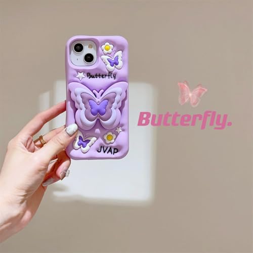 Image of COVERLY for iPhone 12 Pro 3D Butterfly Cartoon Pop Case,Premium Silicone Case Love Lavender Color with Phone Holder Cool Full Protective Cute Kawaii Aesthetic Cover for Apple iPhone 12 Pro