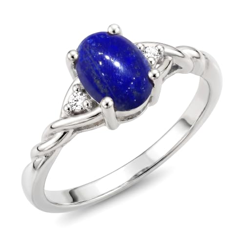 Image of Rylos Sterling Silver Classic Birthstone Ring - 7X5MM Oval Gemstone & Diamonds - Women's Jewelry, Sizes 5-10