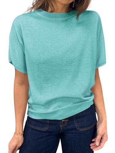 Image of Saodimallsu Women's Short Sleeve Crew Neck Knit Pullover Sweater