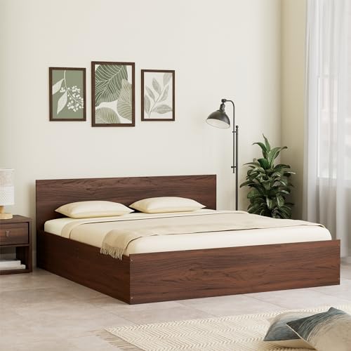 Image of Amazon Brand - Solimo Altamore Engineered Wood King Bed with Storage, Non Woven Base (Walnut Finish)