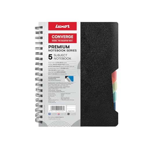 Luxor 5 Subject Single Ruled Notebook - A5 Size, 300 Pages, 70 GSM