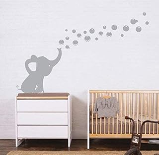 MAFENT One Lovely Elephant Blowing Bubbles Wall Decal Vinyl Wall Sticker for Baby Nursery and Kids Room Wall Decorations (Grey,Right)