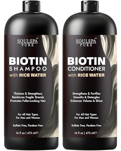 Image of SOULSPA PURE Biotin Rice Water Shampoo and Conditioner Set - Thickening Formula with Rice Protein & Keratin - Strengthening Hair Care for Thinning Hair - 16 fl oz Each