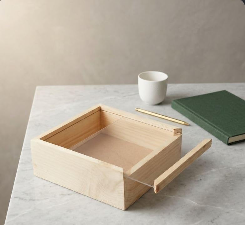 Image of Wooden Gift Box with Sliding Acrylic Lid | Transparent Display Box for Gifts, Hampers & Storage | Premium Wooden Packaging Box