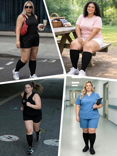 Image of LOUSGUTA Open Toe Plus Size Compression Socks for Women & Men 15-20 mmhg Toeless Wide Calf Compression Support Knee High Socks