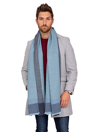Likemary - Mens Wool Scarf - Winter Scarf For Men - Oversize Scarf Merino Wool - Men's Cold Weather Scarves - Herringbone - Blue Scarf #TOP11
