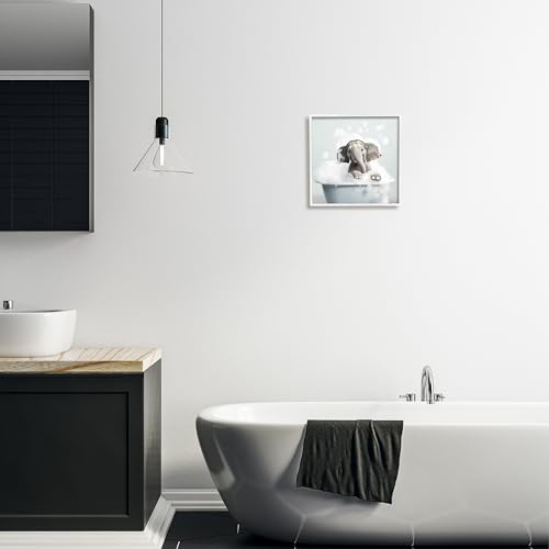 Image of 'Elephant Bubble Bath'| Framed Giclee Art | Stupell Industries | White, 12 x 12 Inches, Easy to Hang and Sturdy, Made in USA, by Lazar Studio