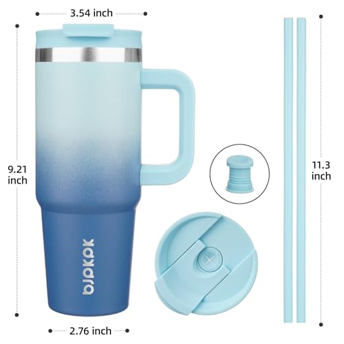 Image of BJPKPK Tumbler With Handle 30 oz Stainless Steel Insulated Tumbler With Lid And Straw For Water Or Ice Coffee,Sky