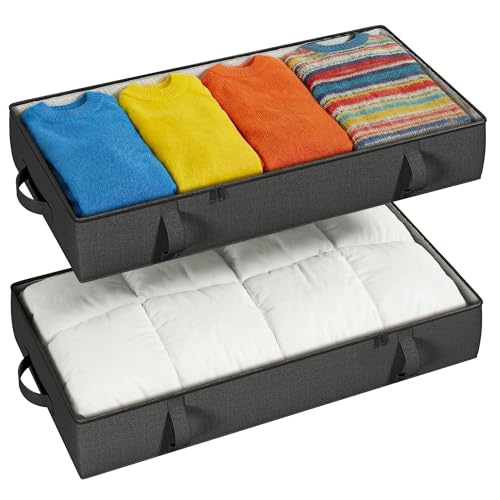 2-Pack-Under-Bed-Storage-Containers-6-Inches-Tall-Clothes-Storage-Black 2-Pack Under Bed Storage Containers, 6 Inches Tall Clothes Storage, Black - Image 1